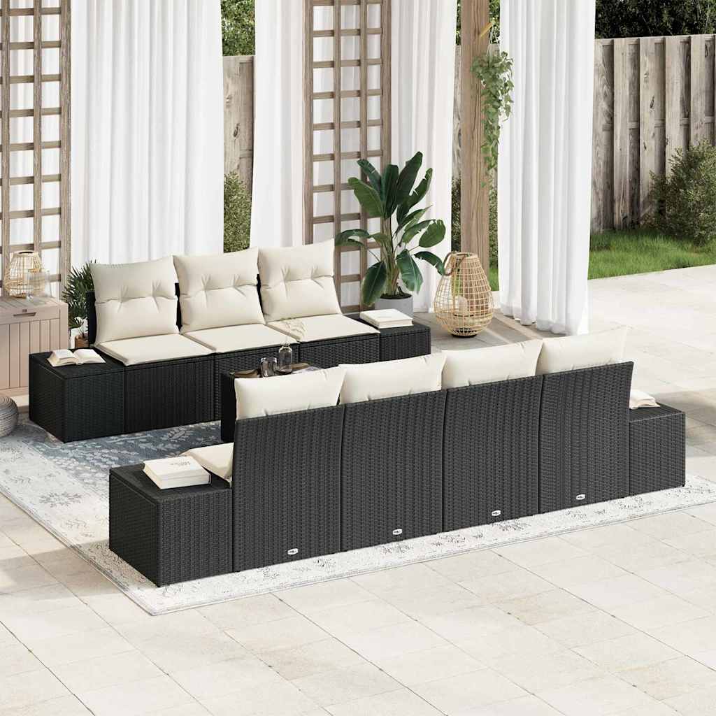 vidaXL Conjunto de Sofá de Jardim com almofada 8 pcs Preto vime PE